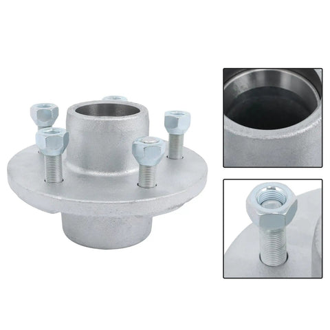 5 Lug Galvanized Trailer Hub Kit with 4.5 Inch Bolt Pattern, 3500lb Capacity, close-up view showing bolts and materials
