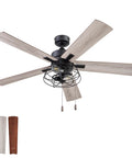 52 Inch Industrial Style LED Ceiling Fan With Light, Pull Chain, 3 Mounting Options, Dual Finish Blades, Reversible, Black.
