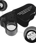 Two Pack Jewelers Loupe With Light 30X 60X 90X Triple Magnification for coin diamonds gems jewelry and stamps, black compact design