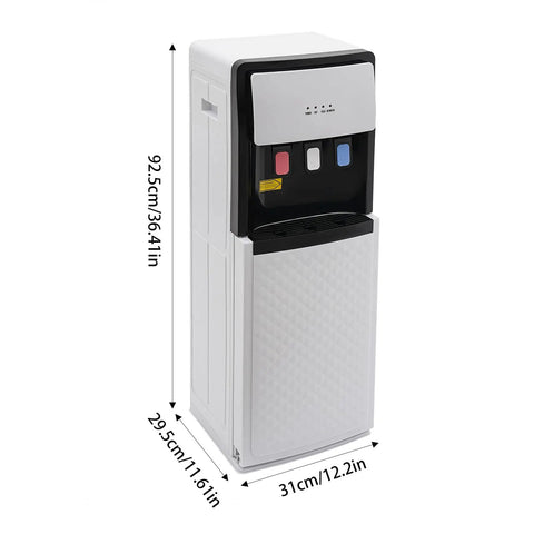 Floor standing white Bottom Loading Water Cooler Dispenser With Three Temperature Settings Hot Cold And Room For 5 Gallon Bottles 110V