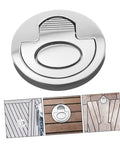 Two marine-grade stainless steel flush pull ring handles for boat hatch with hidden lift mechanism.