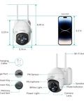 Solar Wireless Outdoor Security Camera With 360 Degree View 2K Color Night Vision 2 Way Talk PIR Motion Alerts Cloud Storage size diagram