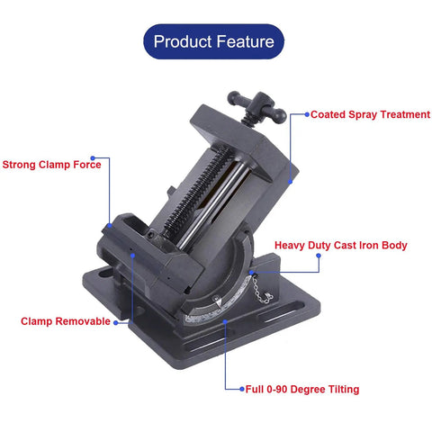Beefy 4 Inch Angle Drill Press Vise With Cradle Style Tilting Jaw, Benchtop Industrial Strength Drill Clamp Vice, 4 Inch Jaw Width, 4 Inch Jaw Opening, 1-1/2 Inch Jaw Depth, Built For Precise Metalworking