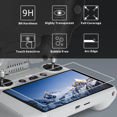 2 In 1 Anti Glare Sun Hood Shield And Screen Protector Kit for RC 2 showing features like 9H hardness, transparency, and full coverage.