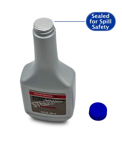 Acura And Honda Power Steering Fluid Bundle 3 Pack Interchange 08206 9002PE bottle with sealed cap and blue lid