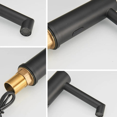 Matte Black No Touch Bathroom Faucet Sensor Powered By Batteries Single Hole Deck Mount For Commercial Sinks No Contact Tap With Pop Up Drain Cover Plate Control Box And Temperature Mixer