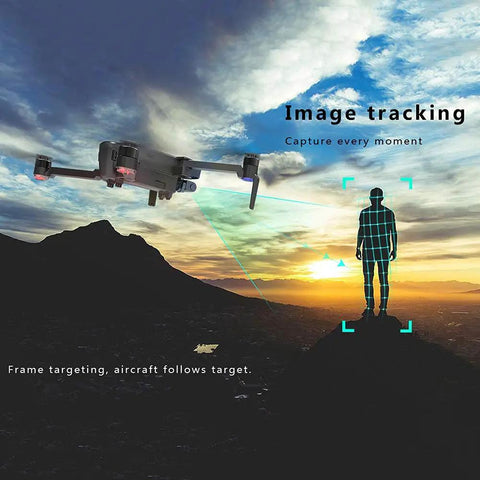 Foldable Pro Drone With 4K Front Camera And 720P Optical Flow Positioning demonstrating image tracking feature at sunset