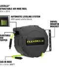 Retractable Enclosed Plastic Air Hose Reel 3/8 Inch By 30 Foot Heavy Duty Lightweight Hybrid ZillaGreen With Auto Lock