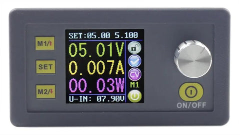 Front view of Digital Buck Power Supply Module 6V To 55V Input 0 To 50V Output 5A showing display and control buttons.