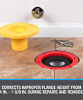 Toilet Flange Extender Kit Set Rite One Quarter To One And Five Eighths Inch Red And Yellow on tiled floor, includes screws.