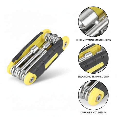 Compact 6-Piece Chrome Vanadium Hex Key Set For Furniture Assembly Bike Repair And Diy Projects Heavy Duty Folding Allen Wrench Kit, yellow handle