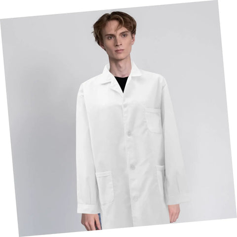Men's White Lab Coat Long Sleeve Scrub Jacket for Medical Students and Docs, Classic Laboratory Coat for Clinic and Hospital Use