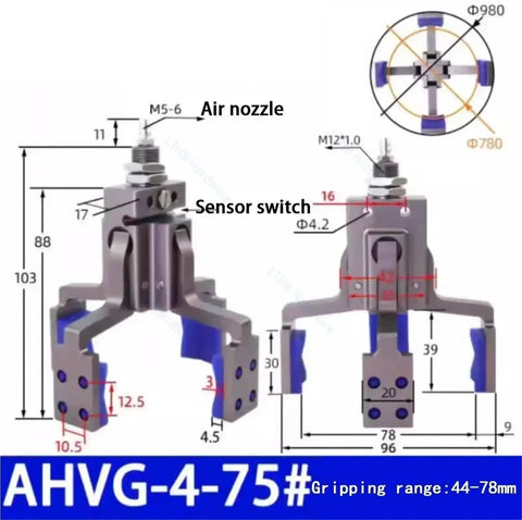 Four Claw Pneumatic Fixture Cylinder With Sensor Switch For Slick Gripping, Mechanical Arm Gripper Finger Assembly, Water Spout Clip