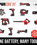 Heavy Duty Brushless Cordless Circular Saw Kit With 7-1/4 In Rear Handle Blade Delivering Badass Cutting Power Up To 600 Cuts Per Charge Paired With A Quick Jobsite Blower For Demanding DIY And Pro Construction Projects displayed with various SKIL tools.