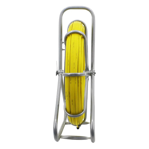 Fiberglass Duct Rod Fish Tape Puller Kit With 6mm Diameter And 450 Feet On A Beefy Steel Reel Stand front view