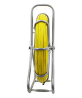 4.5mm 350ft Fiberglass Duct Rodder Fish Tape With Steel Reel Stand shown front view, ideal for walls, conduits, tight bends