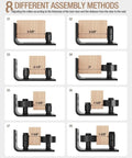 8 different assembly methods for Heavy Duty Sliding Barn Door Guide With Carpet Safe Floor Track, showcasing various roller adjustments.