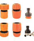 Garden Hose Quick Connect Fittings 1/2 Inch and 3/4 Inch Quick Release Connector Kit with Universal Tap Adapter For Garden Sprinklers and Nozzles Car Washing RV Water Fill 6 Pack, showing all six pieces.