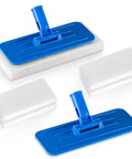 Six-Piece Threaded Swivel Scrub Pad Holder Set With Pads, Heavy-Duty Floor Pad Holders For Commercial Cleaning, Versatile Blue 9 X 3.75 Inch, Built Tough For Contractors And Home Use, Durable Construction For Heavy Scrubbing on blue threaded swivel holders with white pads