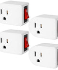 Grounded Outlet With On Off Switch 15A 1875W 3 Prong Power Outlet White ETL Listed Pack Of 4, each unit with a red switch and indicator light
