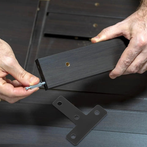 Hands assembling wood with Beefy Heavy Duty Black T Shape Corner Brackets 20 Pieces Stainless Steel With Screws