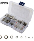 All In One 480 Piece 304 Stainless Steel Spring Lock Washer Set With 9 Sizes M2 Through M10 In Transparent Storage Case For Automotive Electrical And Marine Projects open case with assorted washers