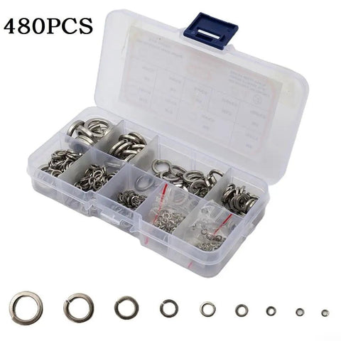 All In One 480 Piece 304 Stainless Steel Spring Lock Washer Set With 9 Sizes M2 Through M10 In Transparent Storage Case For Automotive Electrical And Marine Projects open case with assorted washers
