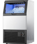 Heavy Duty Commercial Ice Maker Cranks Out 100 Lbs Crystal Clear Ice Daily With No Sweat Installation, stainless steel body, storage of ice cubes.
