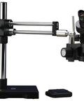 ESD Safe TRT Trinocular Microscope With On Screen Preview, 7X To 45X Magnification, 0.7 To 4.5X Zoom, 23 MM Eyepieces, LED Ring Light, USB 3.0 Camera, Boom Stand, 17.5 Inch Tall, 24 Inch Long For A Slick Desktop Lab Setup on boom stand