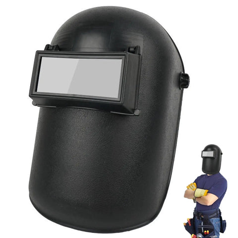 Badass Heavy Duty Auto Darkening Flip Lens Welding Helmet With Superior UV Shielding And Rugged Strap Design For Stick Mig And Flux Core Welding Tasks side view, black durable pp shell.