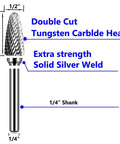 SF-5 Tungsten Carbide Burr Set Double Cut Rotary Burrs Tree Shape Radius End For Die Grinder diagram with measurements.