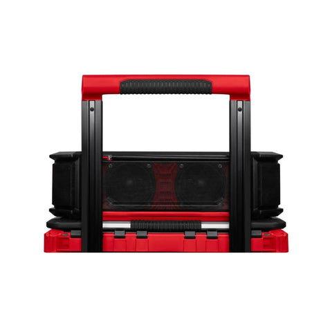 M18 Packout Radio Charger On The Jobsite Durable Portable Power Hub For Packout System With Built In Radio And USB Charging 2950-20 Rugged Weatherproof Build For All Day Onsite Use, front view