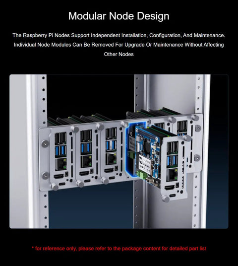 Kickass 2U Rack Mount Enclosure For Raspberry Pi 4 And Pi 5 Server Clusters showing modular node design with removable components.