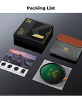 Packing list with 55mm Variable ND Filter ND3-ND1000 1.5-10 Stops For Cameras, box, case, and manual