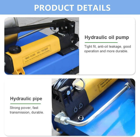 Heavy Duty 1 Inch Hydraulic Hose Crimper With 7 Die Set For Auto Shop Built Tough Forged Steel And Chrome Locks That Handles Pipe Work Zero Sweat All Day showing hydraulic oil pump and pipe details.