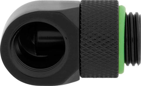 Corsair Hydro X 90° rotary adapter, black with green accent, close-up view (CX-9055009-WW)