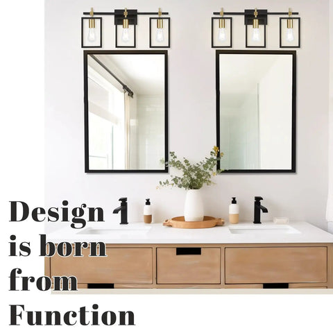 Industrial 3 Light Vanity Fixture In Black And Brass Gold With Rectangular Backplate Rustic Modern Farmhouse Bath Lighting Over Mirror For Bathrooms Restrooms Kitchens Living Rooms And More
