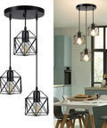 Vintage Industrial Pendant Light 3 Light Cage Shade Adjustable Mini Hanging Ceiling Fixture with E26 Base Black in dining room