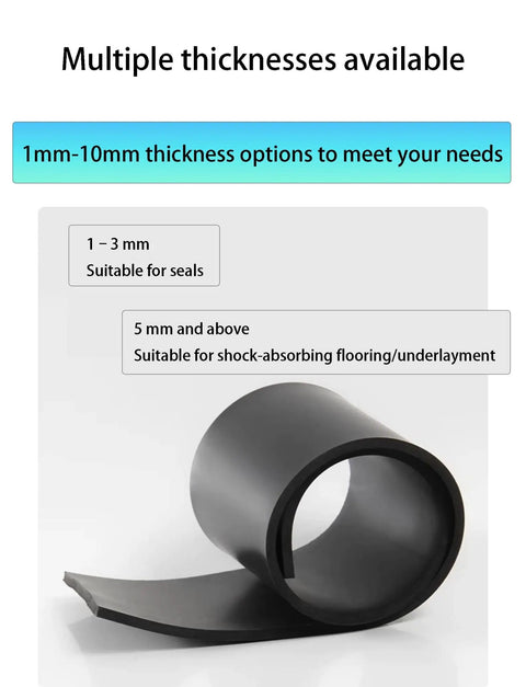 Heavy Duty Black Rubber Anti Vibration Mat For Machinery Oil Proof Shop Grade Shock Absorber Pad, various thicknesses shown.