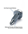 25 Pack One Quarter Inch By Three Quarter Inch Self Drilling Tek Screws With Serrated Hex Washer Head, Zinc Plated Metal To Metal Fasteners