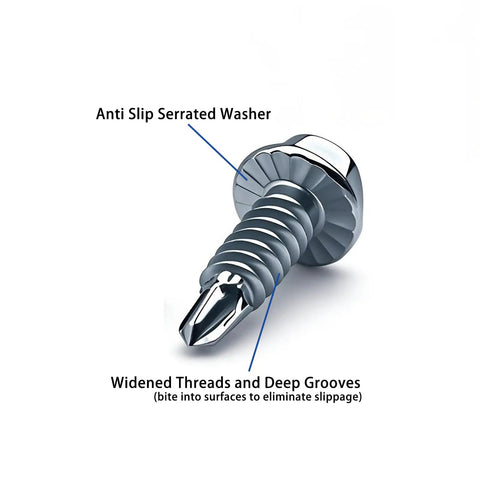 25 Pack One Quarter Inch By Three Quarter Inch Self Drilling Tek Screws With Serrated Hex Washer Head, Zinc Plated Metal To Metal Fasteners