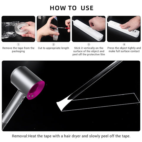 Image showing how to use Nano Tape 3 Rolls Double Sided Adhesive Tape Transparent Traceless Sticky Tape Removable Washable Reusable For Carpets Photo Walls Offices Kitchens And More Nine Point Eight Five Feet Per Roll with step-by-step guide.