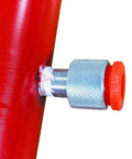 Close-up of valve on Heavy Duty 10 Ton Hydraulic Jack Pump Ram Kit For Automotive Truck Farm And Heavy Equipment Repairs 22000 Lb Capacity Red