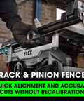 Beast Mode 24V Brushless Cordless Table Saw Kit Featuring 8.25 Inch Precision Cutting Blade And 6.0Ah Stacked Lithium Battery Paired With Rapid Charger with rack and pinion fence for precise cuts.