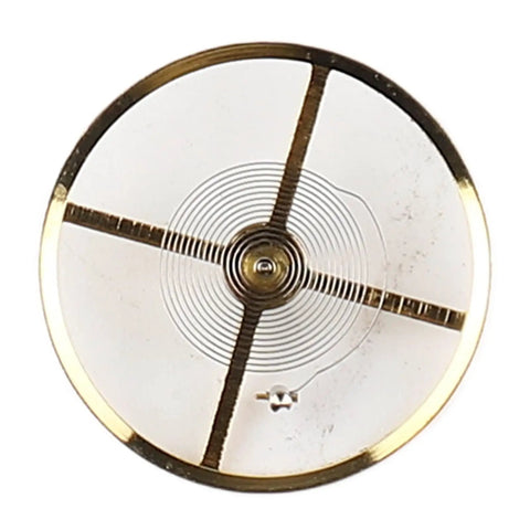 Pro Grade Alloy Gold Balance Wheel Replacement For Watch Movements, top view, focus on spiral design and craftsmanship.