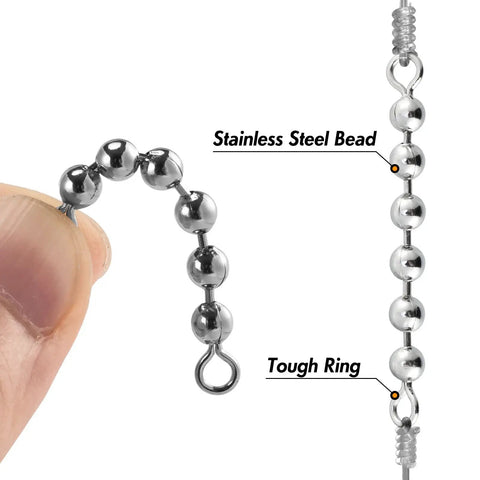 50 Pack Fishing Bead Chain Swivels For Catfish Stainless Steel Bead Chain Swivels With 360 Degree Rotation And Corrosion Resistant Design For Freshwater And Saltwater Tackle Rig Gear, close-up of stainless steel bead chain swivels