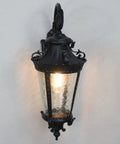Dope Black Outdoor Wall Light Sconce With Rippled Water Glass Shade 21.6 Inch Tall Weatherproof Exterior Lantern For House Porch And Garage Doorway Industrial Vintage Style Die Cast Aluminum Rustproof