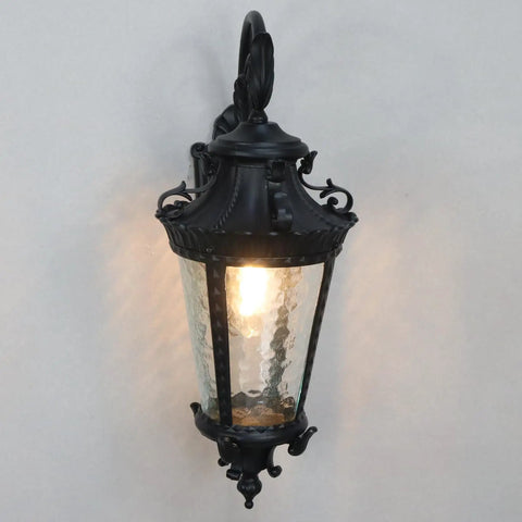 Dope Black Outdoor Wall Light Sconce With Rippled Water Glass Shade 21.6 Inch Tall Weatherproof Exterior Lantern For House Porch And Garage Doorway Industrial Vintage Style Die Cast Aluminum Rustproof