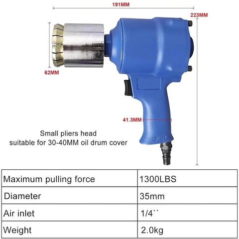 16 Blade Carbide Pneumatic Oil Barrel Crimper Sealer 35 70mm Hydraulic Drum Pressure Cap Tool Heavy Duty Max Pulling Force 1300 Lbs For Paints And Chemical Drums Quick Seal showing small pliers head, 35mm diameter, 1300 lbs pull force.