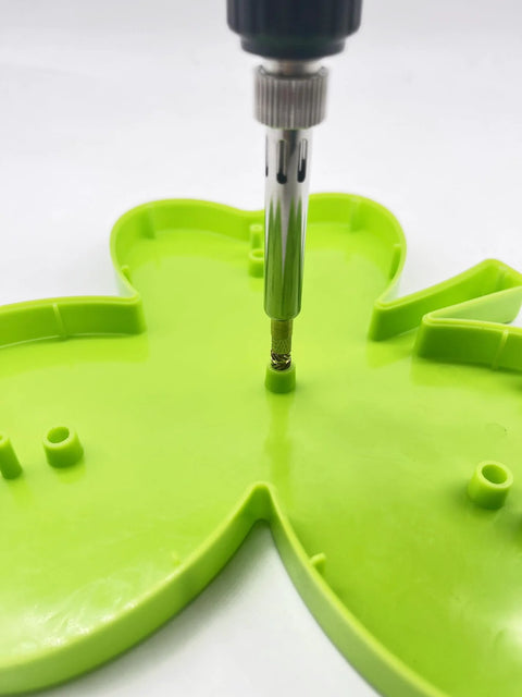 Heat Set Brass Threaded Inserts Kit For 3D Printing being installed in green plastic component